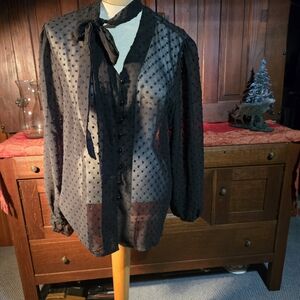 Chic Black Sheer Polka Dot Blouse